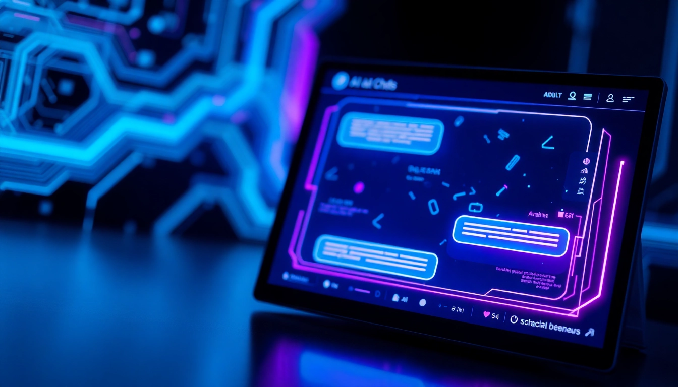 Futuristic AI chat interface with neon colors and digital textures
