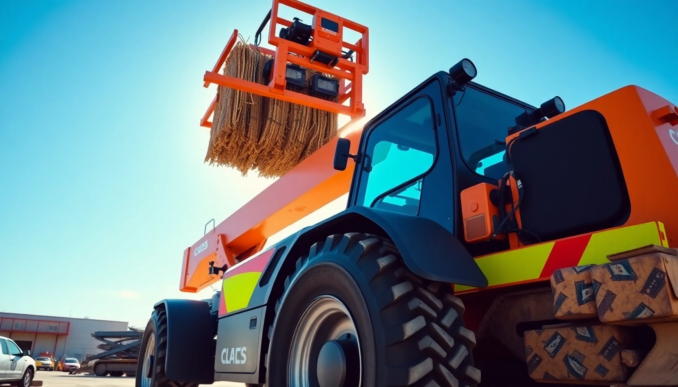 Reliable telehandler rental service showcasing large telescopic forklift lifting heavy loads on a construction site.