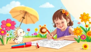 Engaging image of kids coloring vibrant free coloring pages featuring animals and nature scenes to inspire creativity.