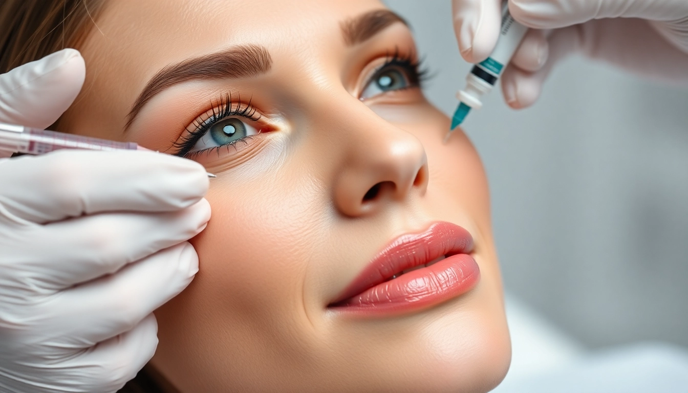 Botox Zürich: a skilled specialist performs a facial injection to reduce wrinkles in a contemporary clinic setting, emphasizing precision and care.