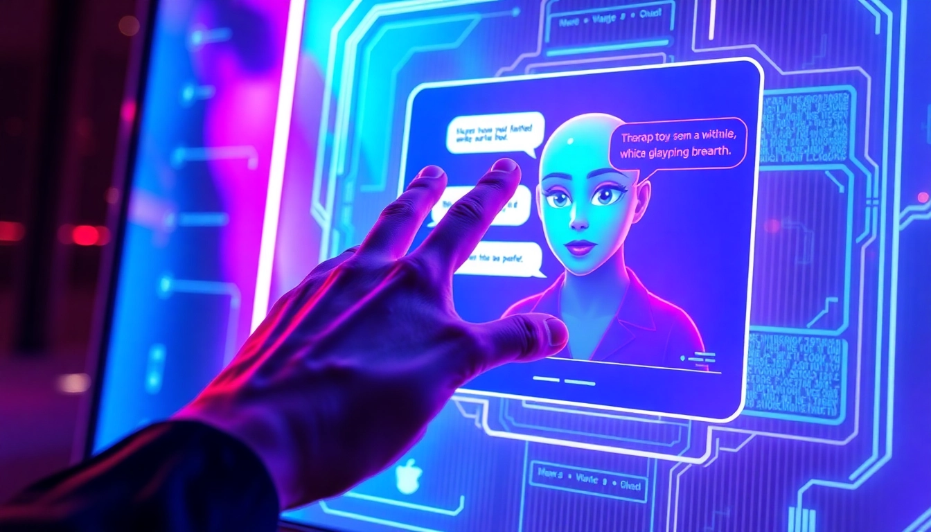Futuristic digital scene showing an immersive NSFW AI chat interface with vibrant neon colors and expressive AI character visuals.
