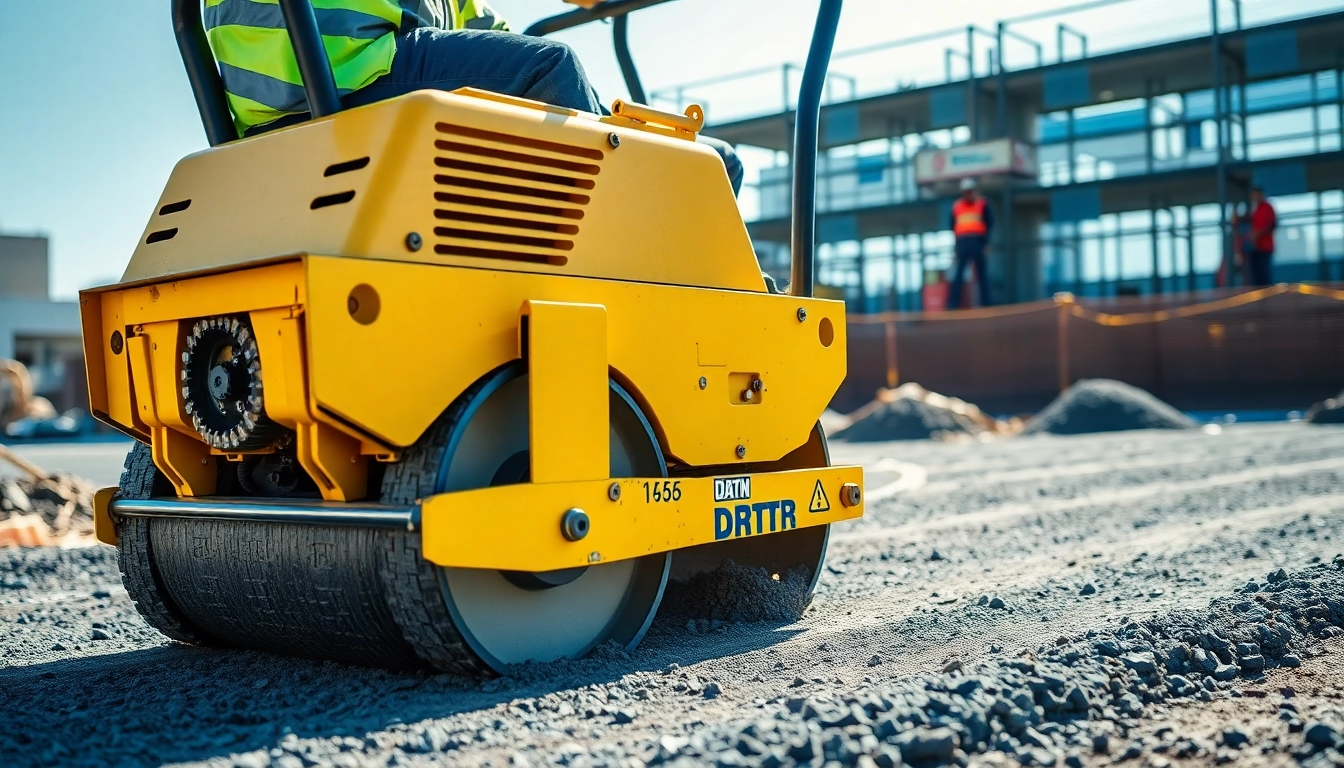 Efficient compactors rental service showcasing a worker operating a high-performance compactor on-site, ensuring solid foundation preparation.