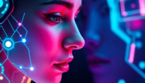 AI girlfriend engaging in a warm, real-time conversation on a sleek digital interface, emphasizing intimacy and customization.