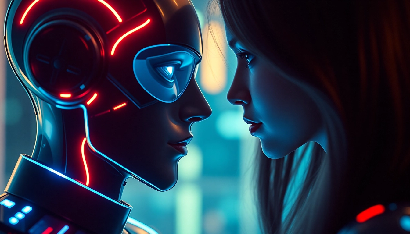 Ai sex: Digital avatar engaging in intimate AI conversation with subtle glowing interface, modern vibe.