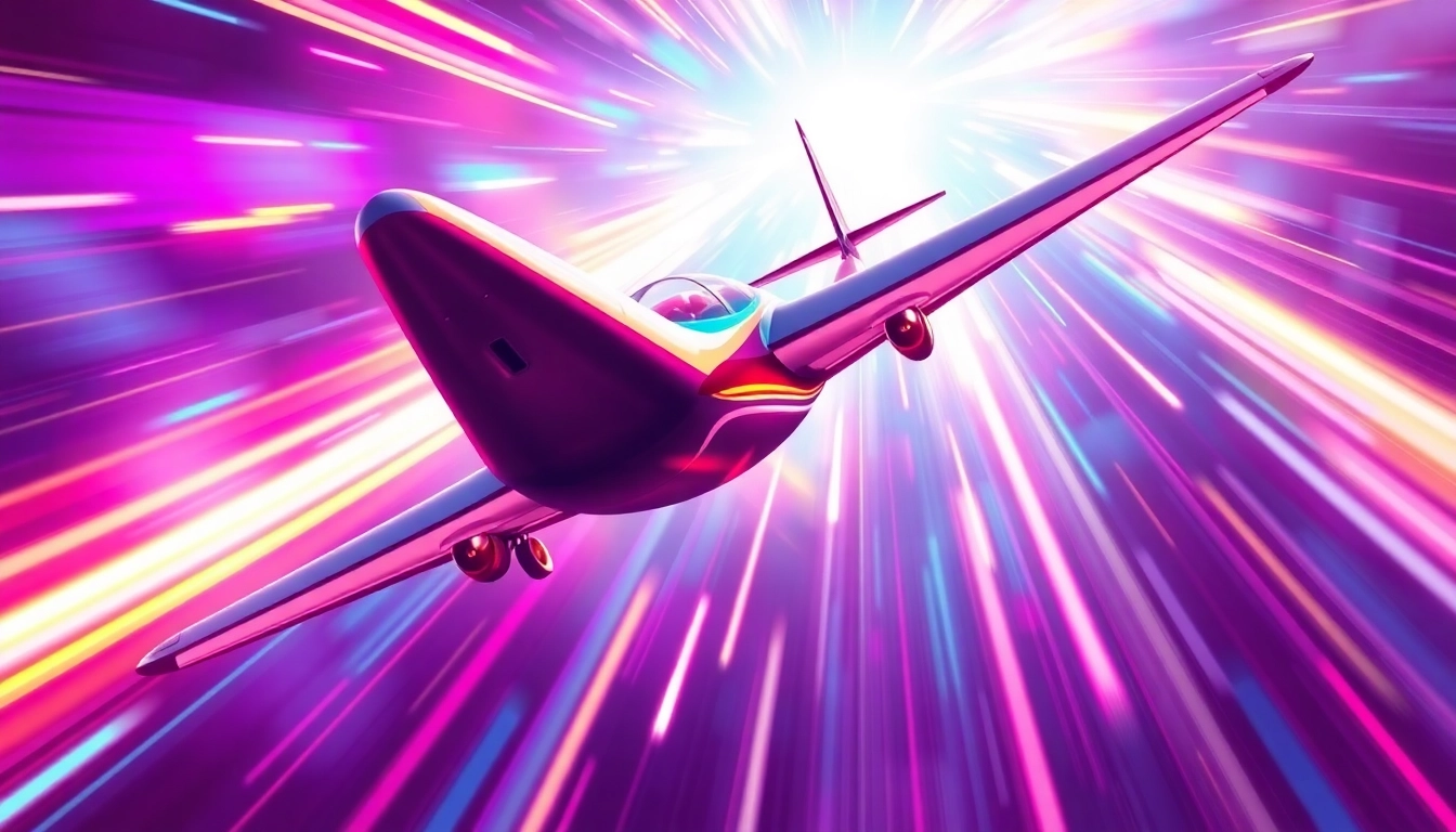 Vivid depiction of Aviator Game with an aircraft flying through colorful skies, emphasizing excitement and high-stakes gameplay for online bettors.