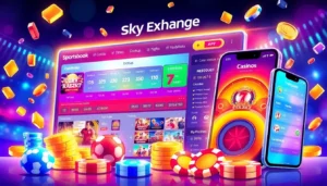 Sky Exchange online betting platform showcasing sports and casino games with user-friendly interface and vibrant visuals for engaging betting experience.