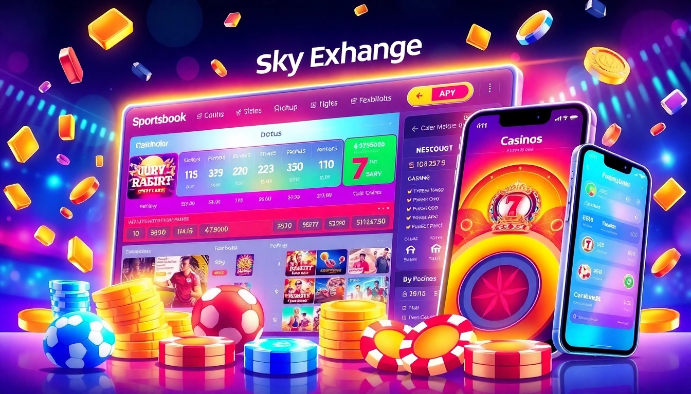 Sky Exchange online betting platform showcasing sports and casino games with user-friendly interface and vibrant visuals for engaging betting experience.