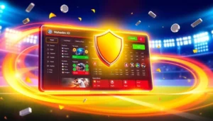 Mahadev ID security interface with betting dashboard, sports icons, and vibrant UI for secure online betting