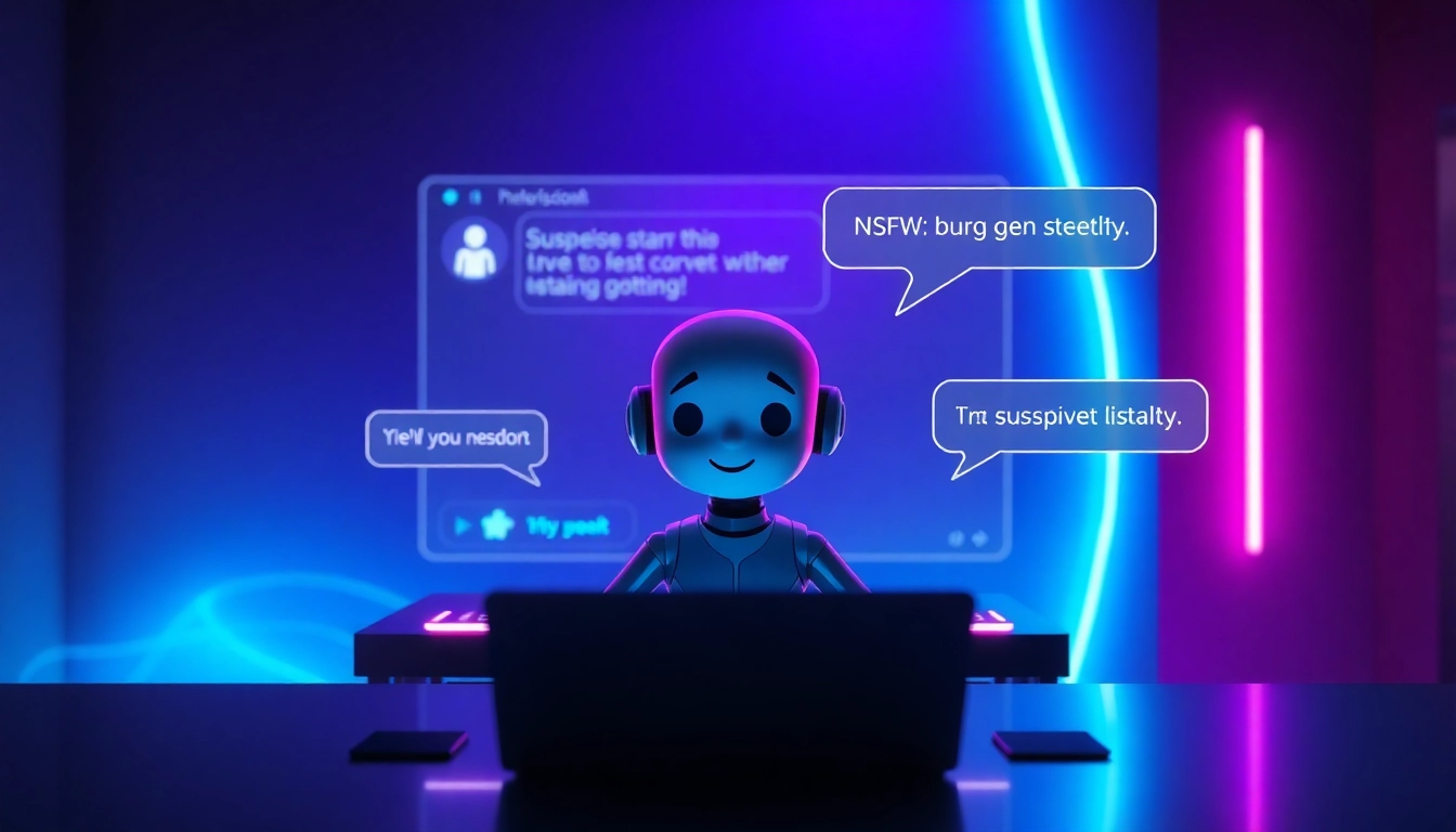 Futuristic chat interface with AI character in a cyberpunk-inspired setting