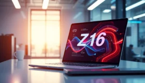 Powerful Z16 gaming laptop shown in a sleek workspace, highlighting performance and design