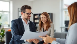 Makler Grevenbroich guiding clients through property sale in a bright, professional environment, emphasizing trust and local expertise.