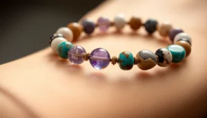 Elegant bracelet with natural stones like amethyst and turquoise, highlighting bransoletka z