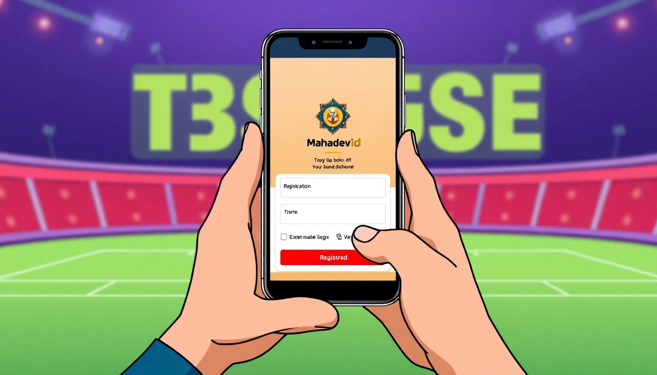 Person registering Mahadev book id on mobile device for secure online betting access with clear