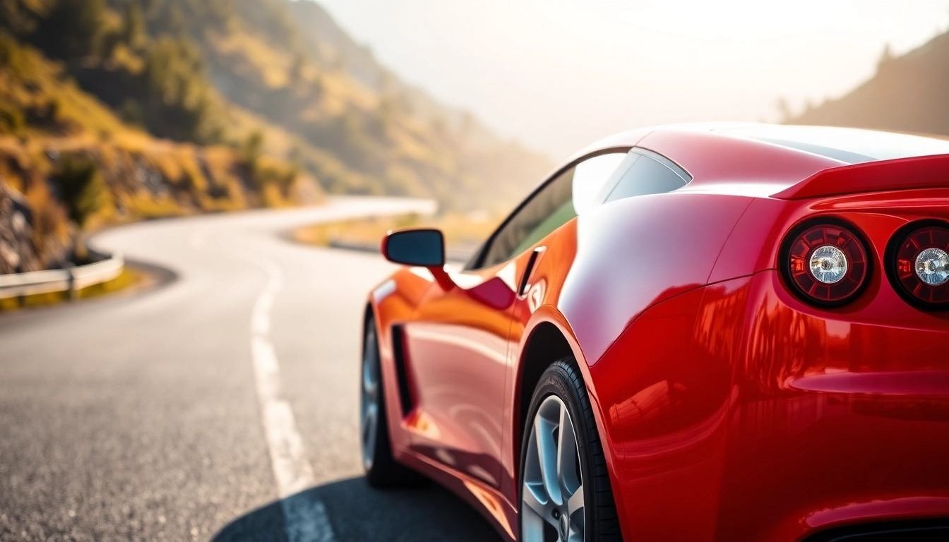 Auto sportive usate showcase featuring a premium sports car in a scenic outdoor setting,