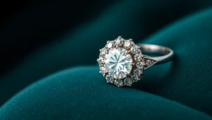 High-quality pasipirsimo ziedai displayed on velvet for romantic engagement, emphasizing