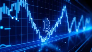 Aicoin digital financial chart showing growth with modern blockchain visuals and vibrant colors