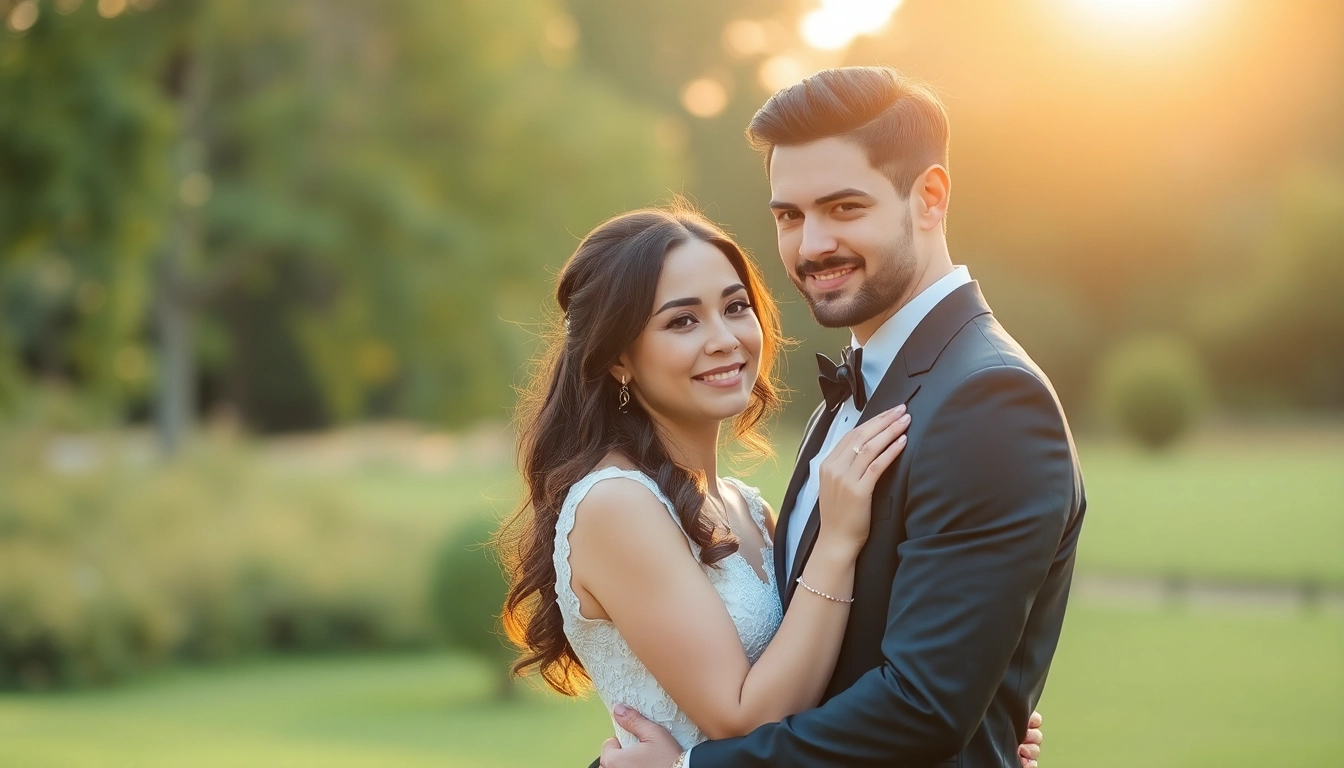 Beautiful couple experiencing profesional eskuvo fotozas outdoors with natural smiles and